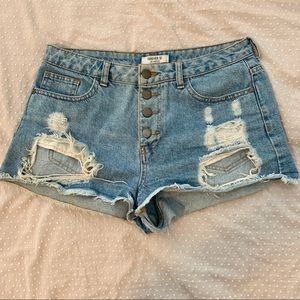 High-waisted denim shorts